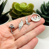 72 Piece Antique Silver Ocean Theme Charms, 12 Styles
