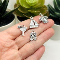 72 Piece Antique Silver Ocean Theme Charms, 12 Styles