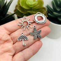 72 Piece Antique Silver Ocean Theme Charms, 12 Styles
