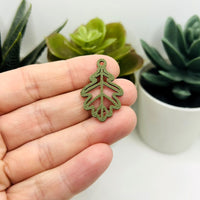1, 4, or 20 Pieces: Green Oak Leaf Charms