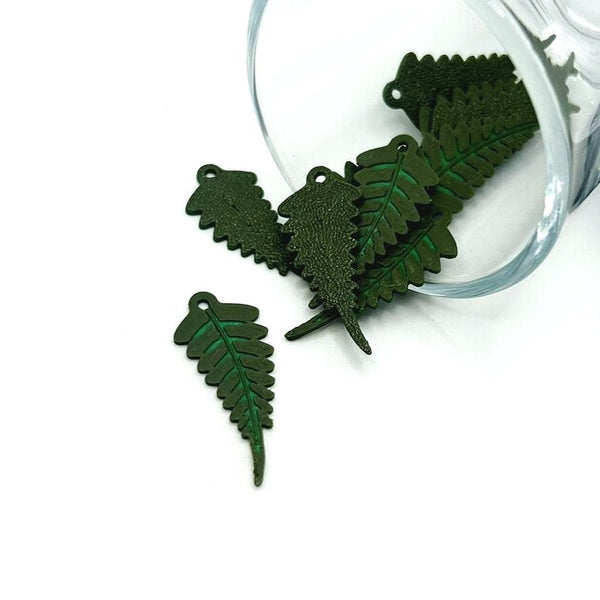 1, 4, or 20 Pieces: Green Fern Leaf Charms
