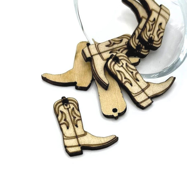 1, 4, or 20 Pieces: Wooden Cowboy Boot Charms