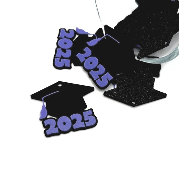 1, 4, or 20 Pieces: Purple and Black 2025 Graduation Cap Charms