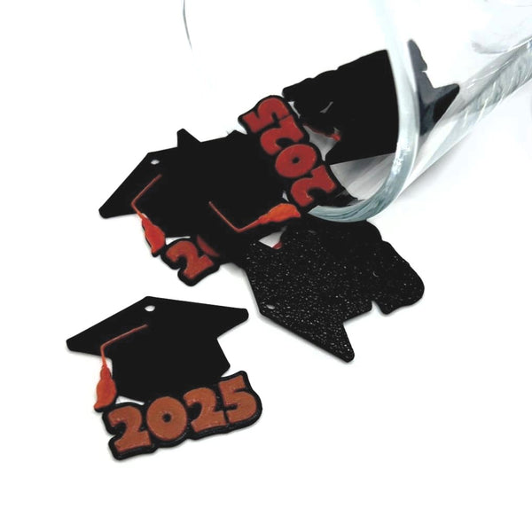 1, 4, or 20 Pieces: Red and Black 2025 Graduation Cap Charms
