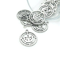 Silver Pentacle Moon Charms, 23x23mm