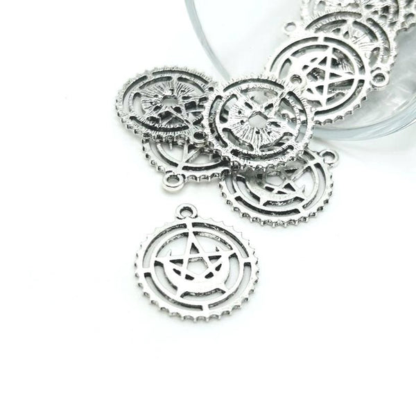 1, 4, 20 or 50 Pieces: Silver Pentacle Moon Charms