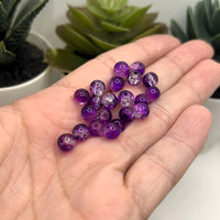 6mm Purple and Clear Glass Crackle Beads