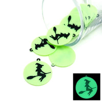 Black Witch on Glow in the Dark Moon Charms, 25x27mm