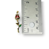 18k Gold and Red Cubic Zirconia Tulip Charm, 38x12 mm