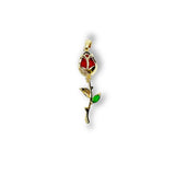 18k gold tulip charm with red cubic zirconia, 38x12mm floral pendant for jewelry making