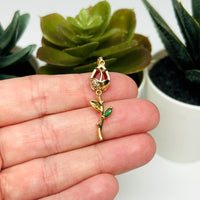 18k Gold and Red Cubic Zirconia Tulip Charm, 38x12 mm