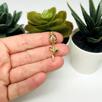 18k Gold and Pink Cubic Zirconia Tulip Charm, 38x12 mm