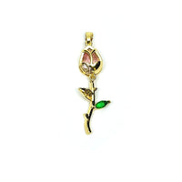 18k gold-plated pink tulip charm with cubic zirconia accents, measuring 38x12 mm