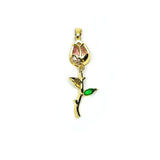 18k gold-plated pink tulip charm with cubic zirconia accents, measuring 38x12 mm