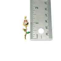 18k Gold and Pink Cubic Zirconia Tulip Charm, 38x12 mm
