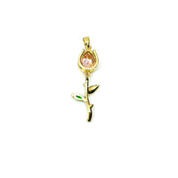 18k Gold and Pink Cubic Zirconia Tulip Charm, 38x12 mm