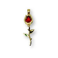 18k Gold and Red Cubic Zirconia Tulip Charm, 38x12 mm