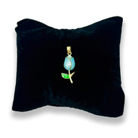18k Gold and Baby Blue Tulip Charm, 29x10mm