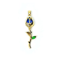 18k gold tulip charm with blue cubic zirconia, 38x12mm floral pendant for jewelry making