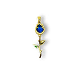 18k Gold and Blue Cubic Zirconia Tulip Charm, 38x12 mm