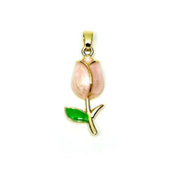 18k gold tulip charm with pink pearled enamel, 29x10mm floral pendant for jewelry making