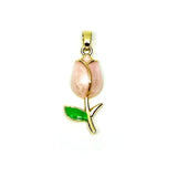 18k gold tulip charm with pink pearled enamel, 29x10mm floral pendant for jewelry making