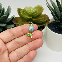 18k Gold and Baby Blue Tulip Charm, 29x10mm
