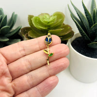 18k Gold and Blue Cubic Zirconia Tulip Charm, 38x12 mm
