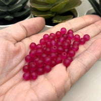 6mm Dark Pink Frosted Glass Beads