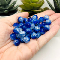10mm Blue and Clear Crackle Glass Beads