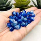 10mm Blue and Clear Crackle Glass Beads