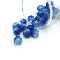 10 mm blue and clear crackle glass beads on a string, showcasing a textured crackle finish that sparkles—perfect for jewelry-making and craft projects.
