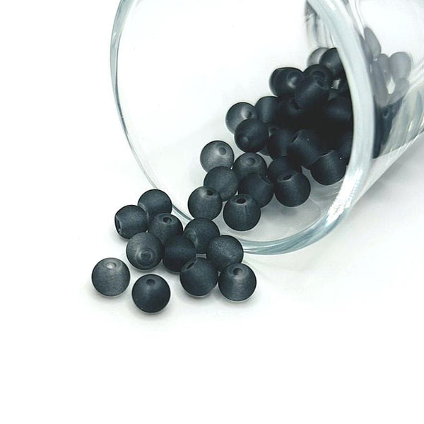 6mm gray frosted glass beads on a string, perfect for jewelry-making and crafts.