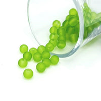 6mm green frosted glass beads on a string, perfect for jewelry-making and crafts.