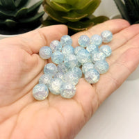 10mm Blue and Clear Crackle Glass Beads