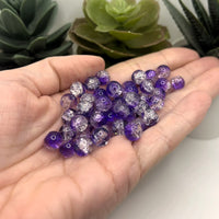 8.5mm Purple and Clear Crackle Glass Beads