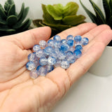 8.5mm Blue and Clear Crackle Glass Beads