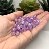 8.5mm Purple and Clear Crackle Glass Beads