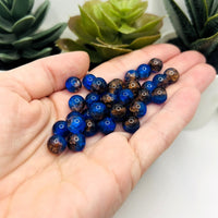 8mm Blue and Brown Crackle Glass Beads