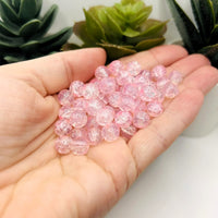 8.5mm Pink and Clear Crackle Glass Beads