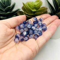 8.5mm Blue and Clear Crackle Glass Beads