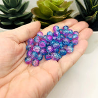 8mm Blue and Purple Crackle Glass Beads