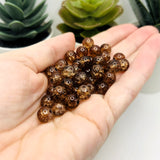 8.5mm Brown and Clear Crackle Glass Beads