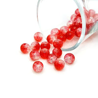 8.5 mm red and clear crackle glass beads on a string, showcasing a sparkling cracked-glass texture—ideal for jewelry-making and craft projects.
