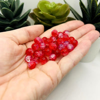8.5m Red and Clear Crackle Glass Beads