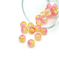 8 mm crackle glass beads in yellow and pink, strung together with a sparkling textured finish—ideal for jewelry-making and craft projects.