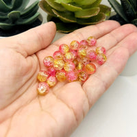 8mm Yellow and Pink Crackle Glass Beads