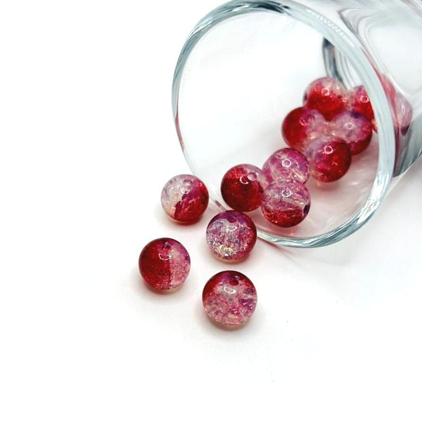 10mm red and clear crackle glass beads – round crackled glass beads with bold red and translucent accents