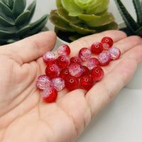 10mm Red and Clear Crackle Glass Beads