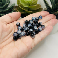 8mm Black and Clear Crackle Glass Beads